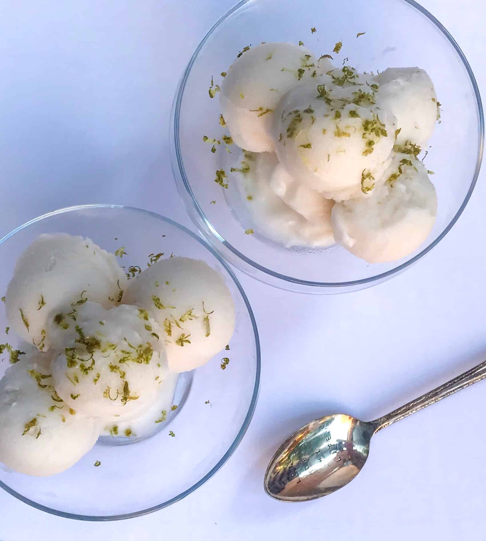 coconut lime sorbet in glass cups