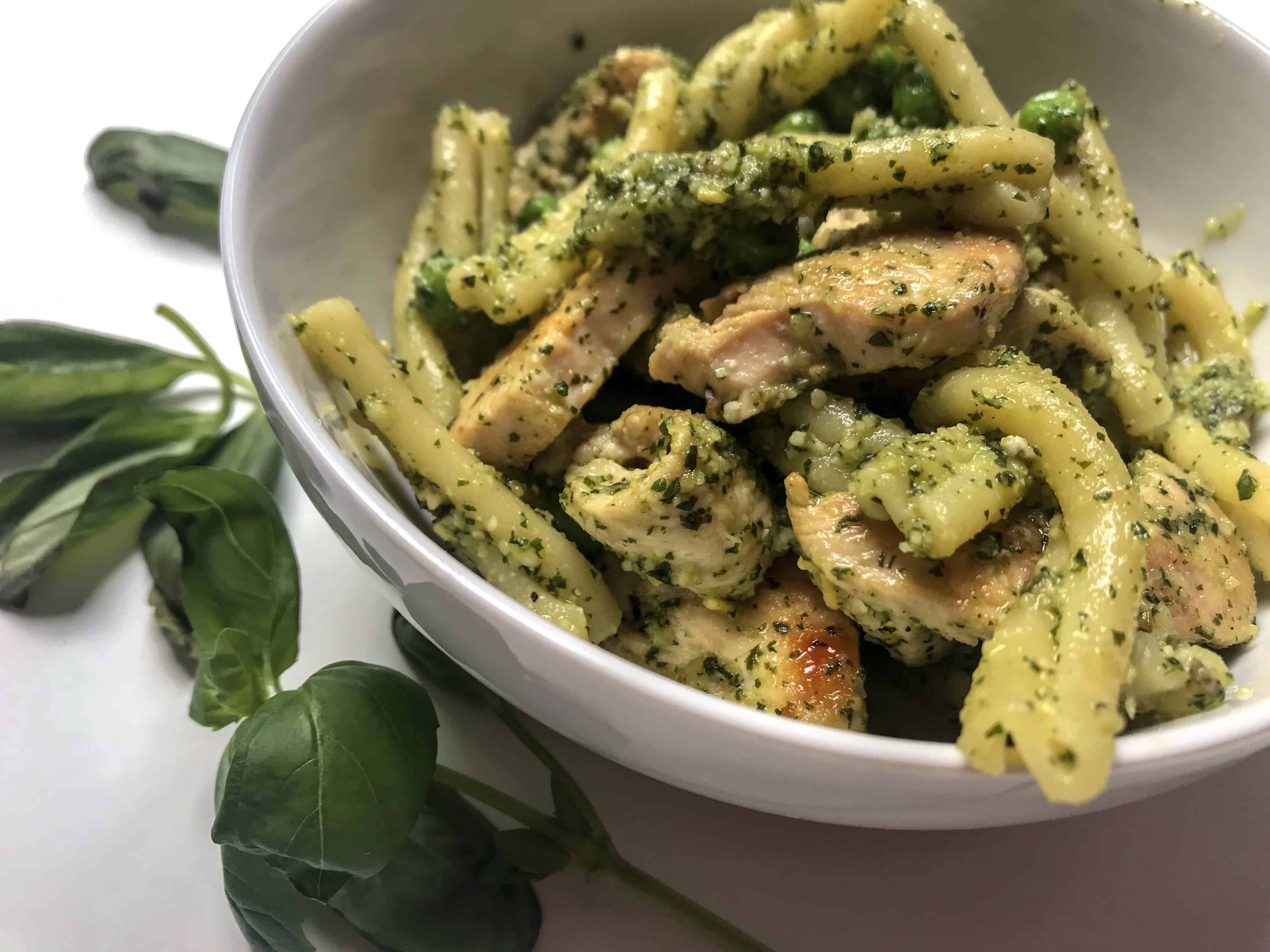 Traditional Basil Pesto Pasta with Chicken and Peas Worn Slap Out