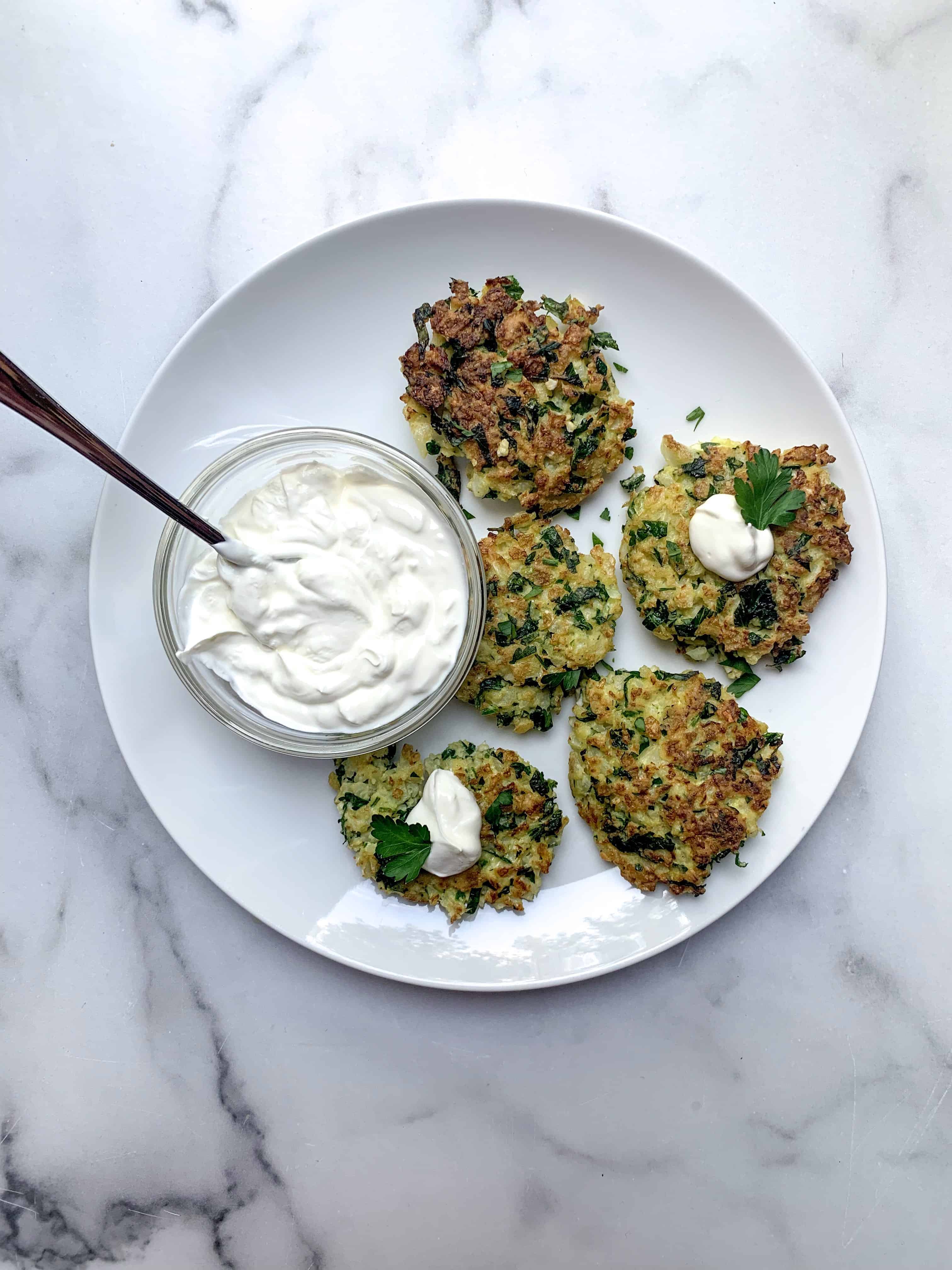 plate of cauliflower fritters