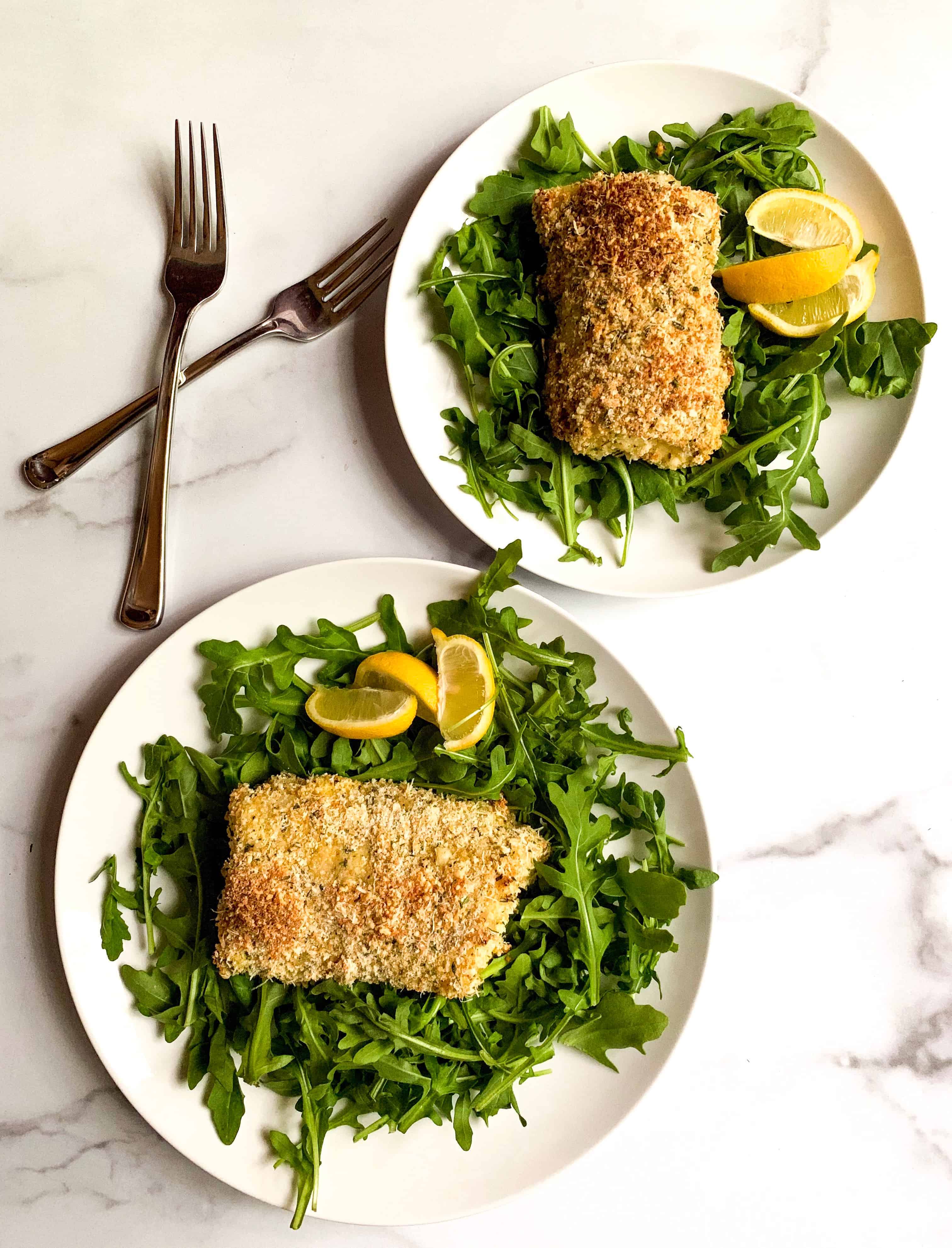 panko and rosemary breaded cod his and hers plates