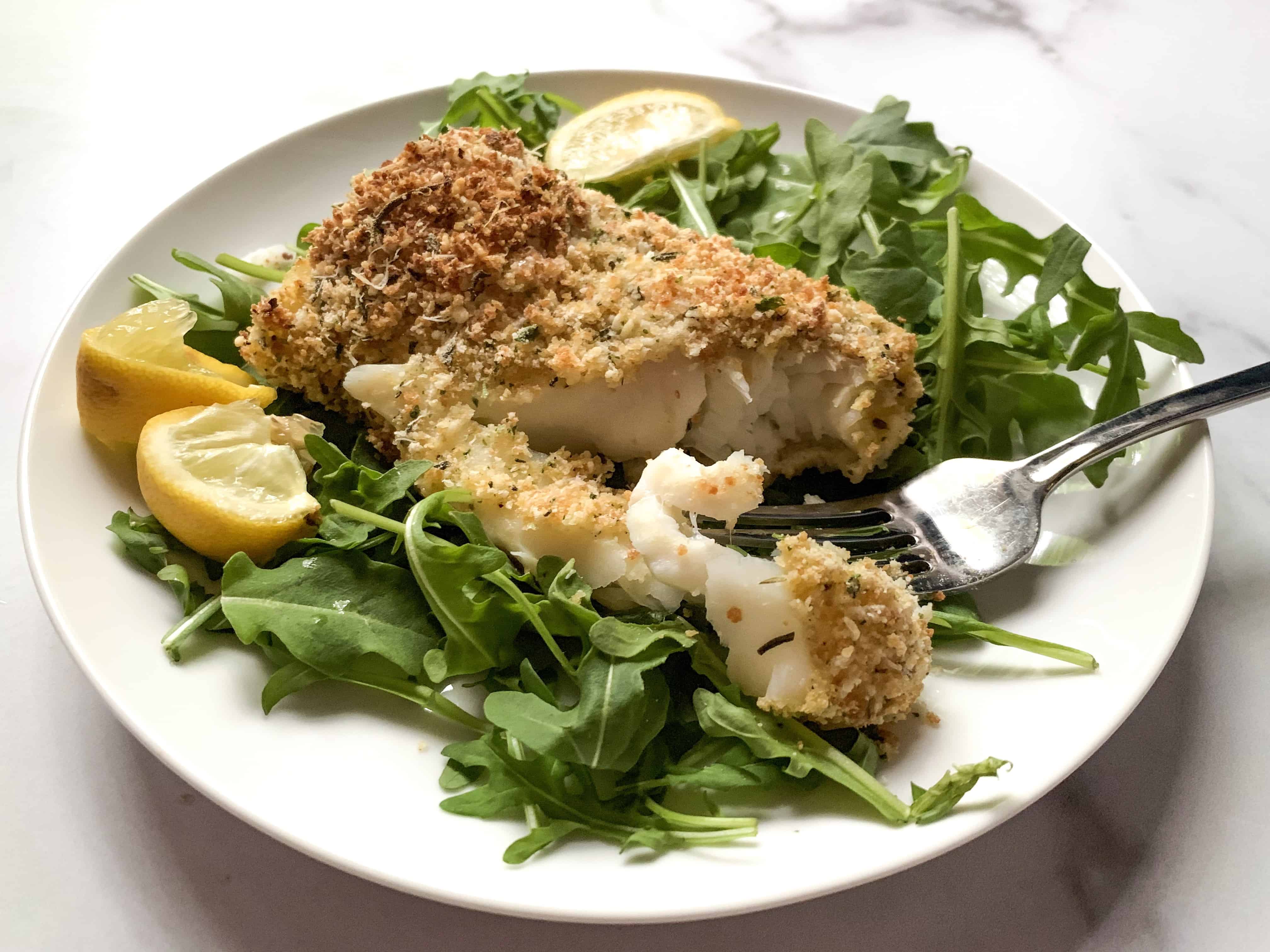 panko and rosemary cod filet opened