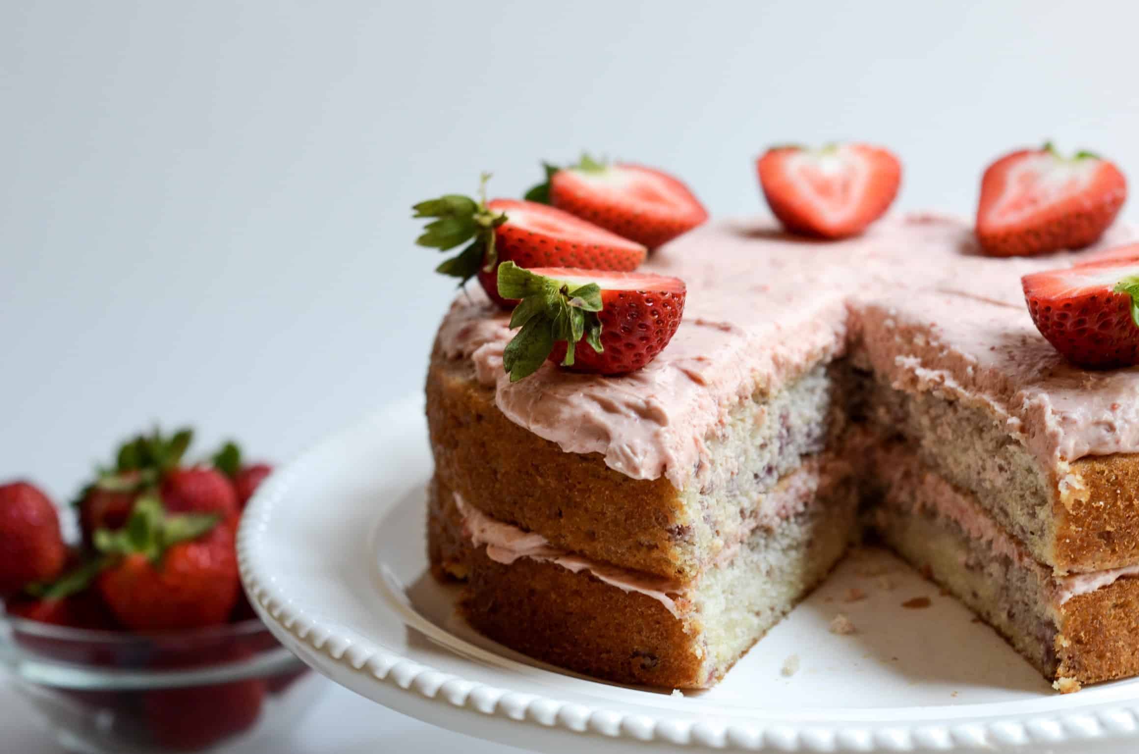 cut open strawberry cake