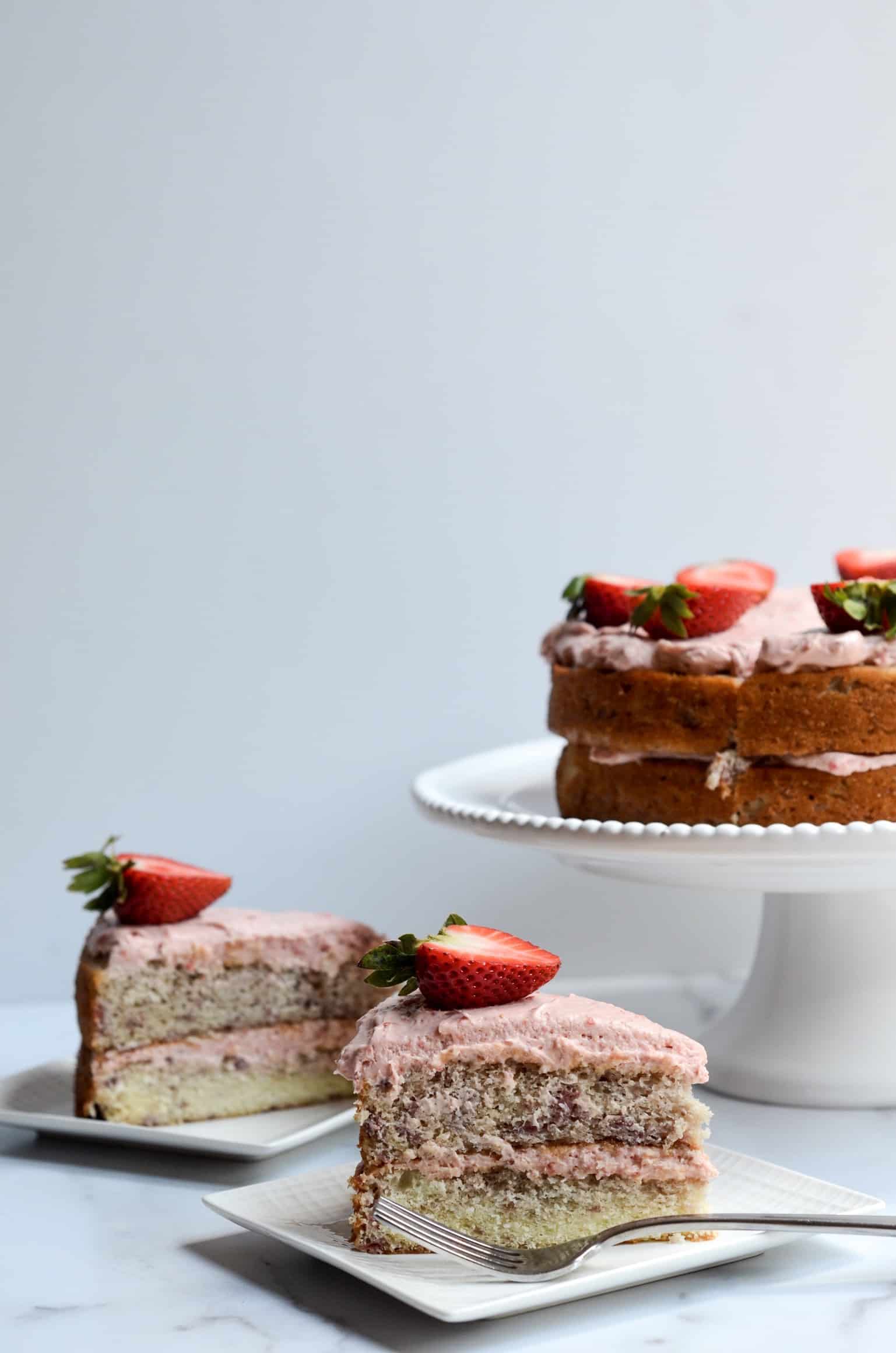 two slices of strawberry cake