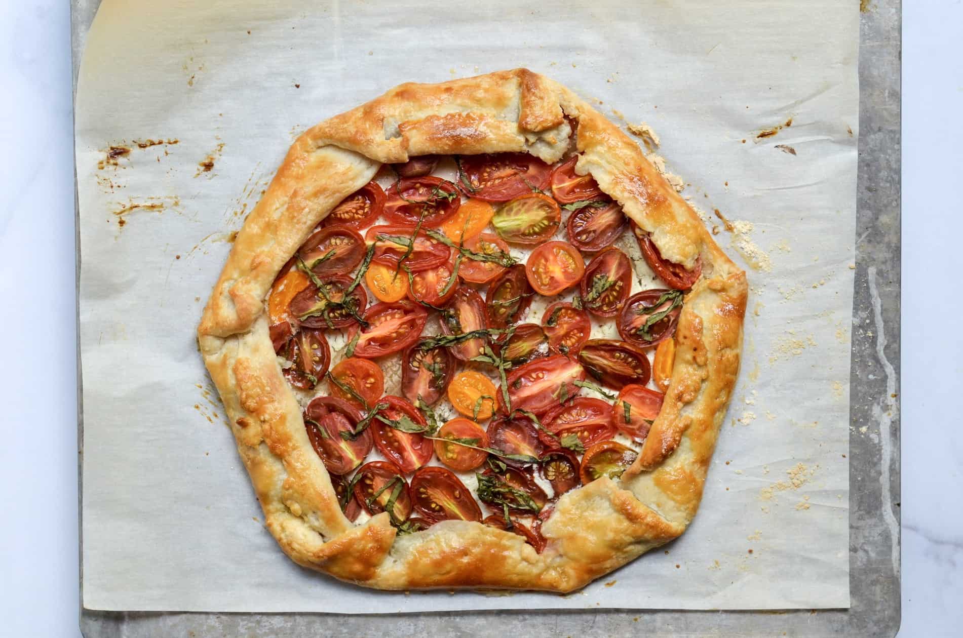 fully baked tomato and goat cheese galette