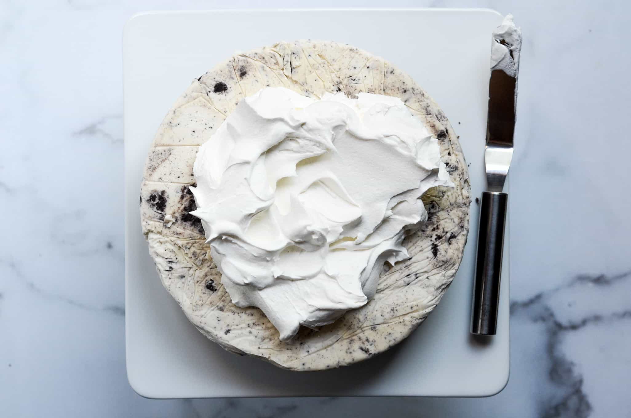 whipped topping on top of ice cream cake