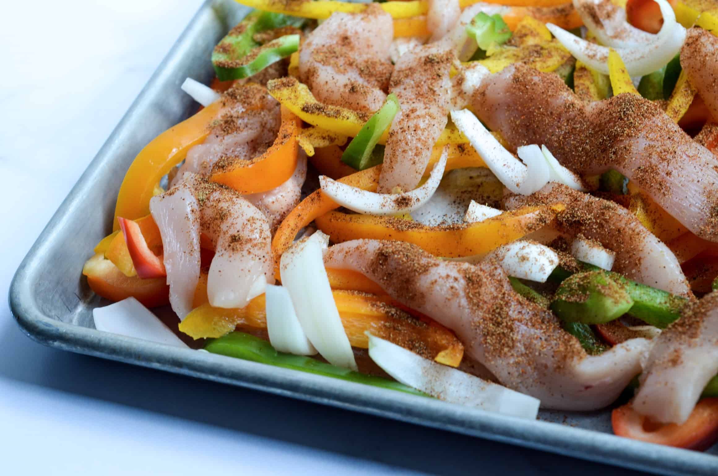 before sheet pan chicken fajitas go into the oven