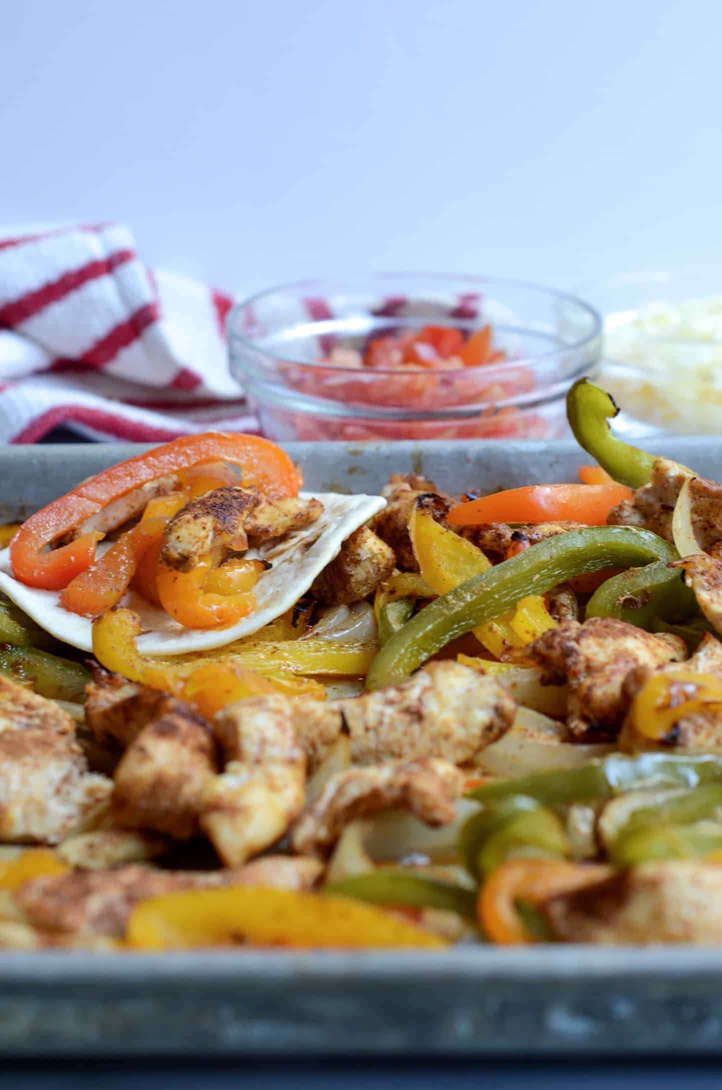 sheet pan chicken fajitas up close and personal 