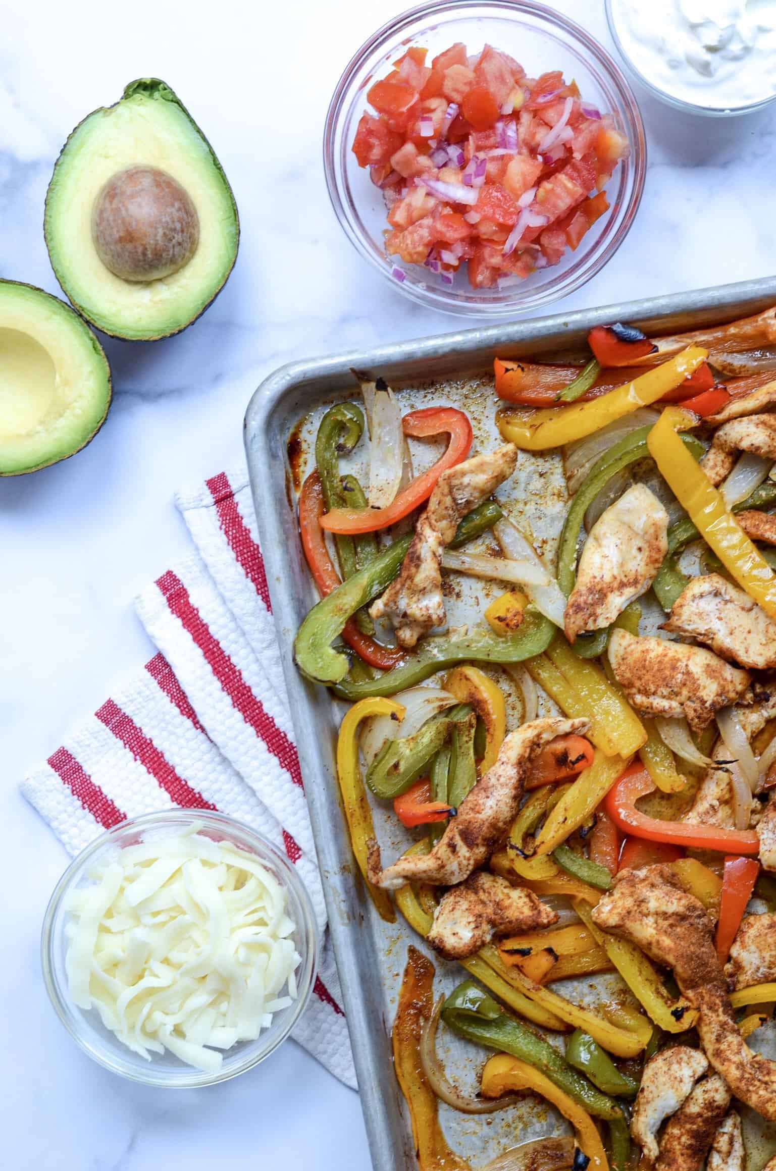 sheet pan chicken fajitas with the fixins