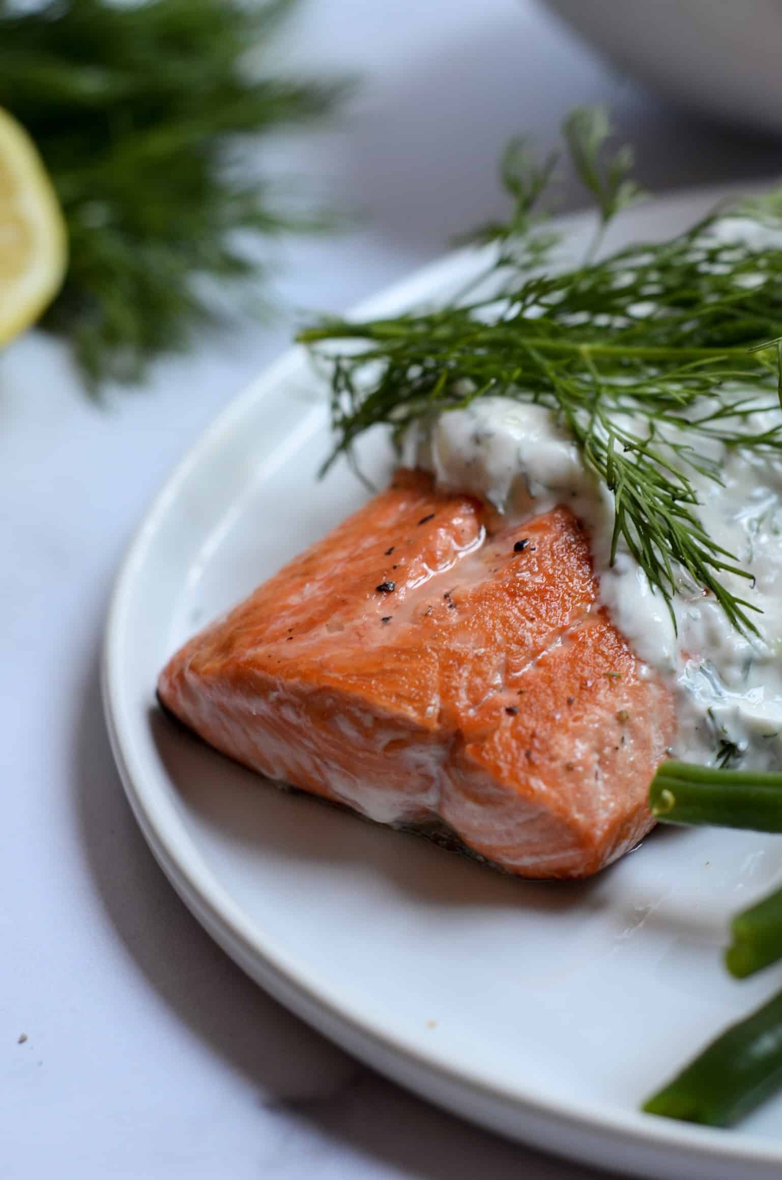 close up of pan seared salmon