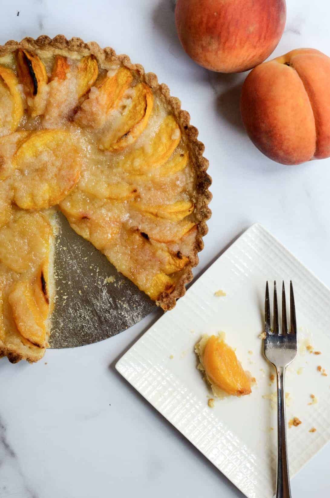 peach tart aerial view