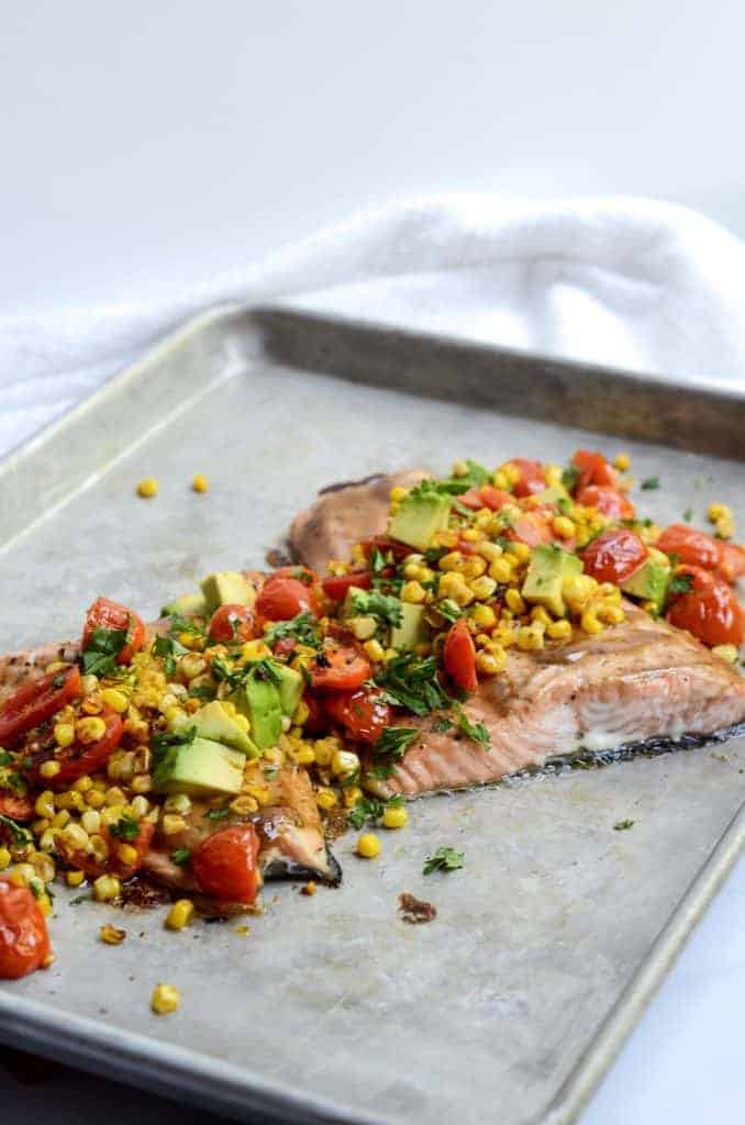 Roasted Salmon with Corn, Tomato, and Avocado Salsa Worn Slap Out