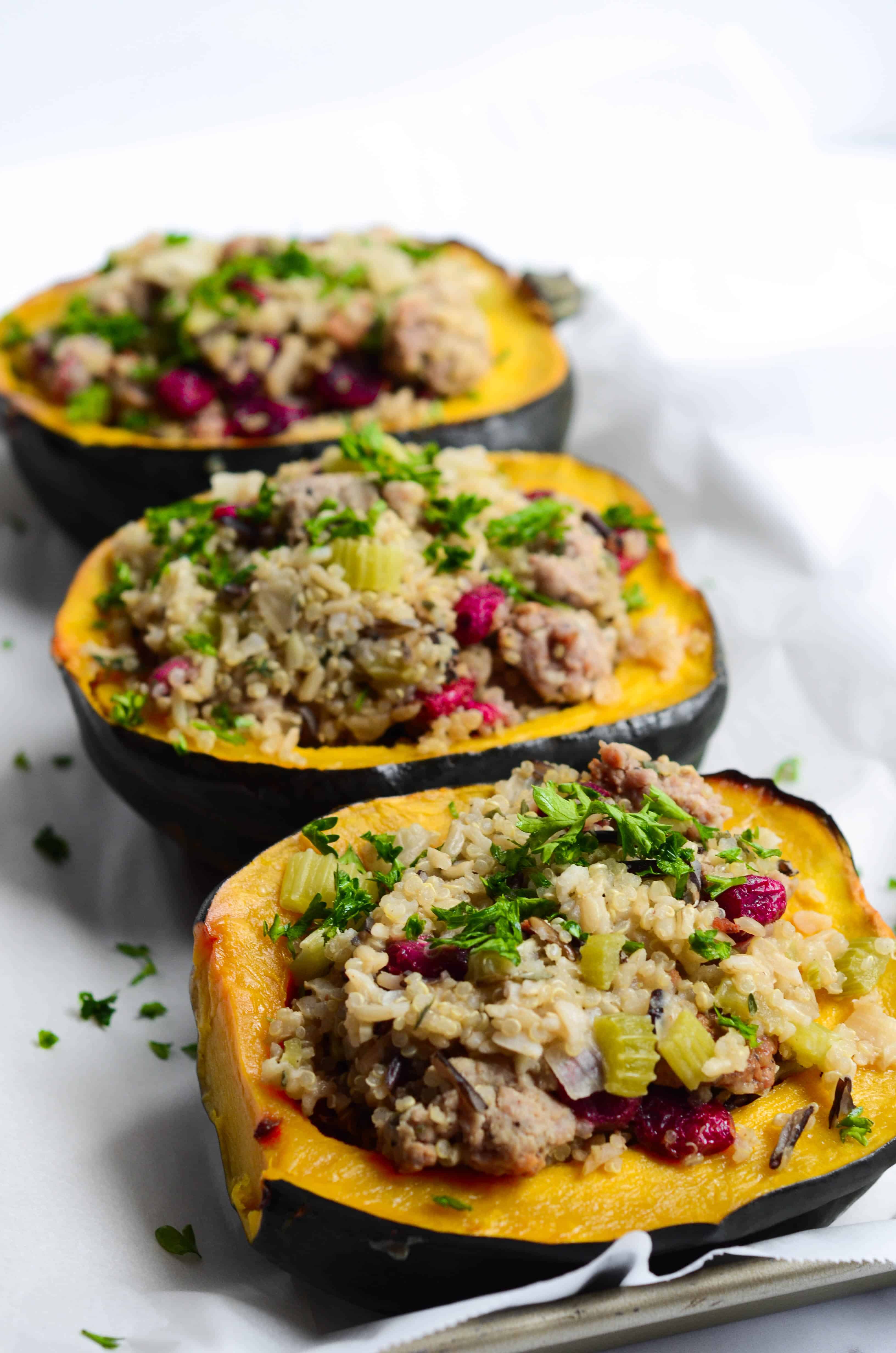 stuffed acorn squash is perfect to make in advance