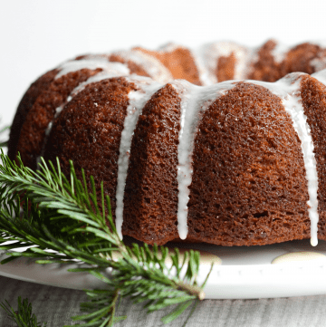 gingerbread bundt cake glazed with vanilla maple
