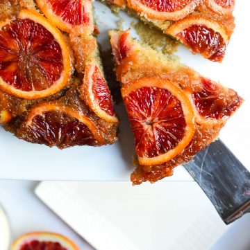 slice of blood orange upside down cake