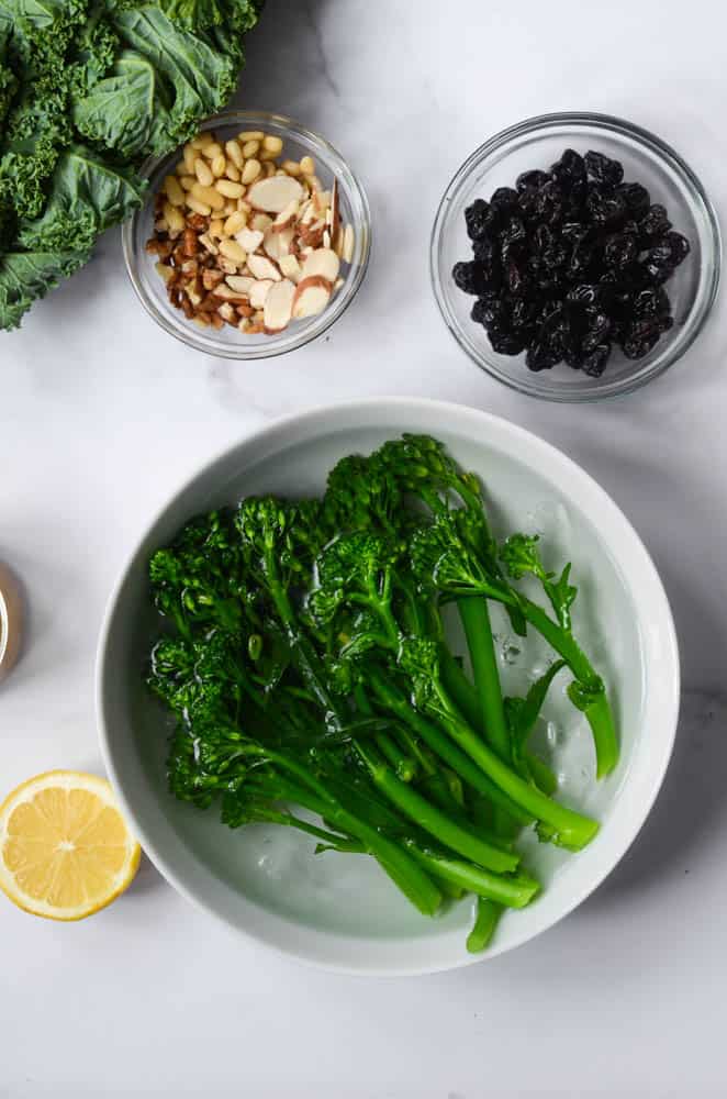 bowl of broccolini taking an ice bath