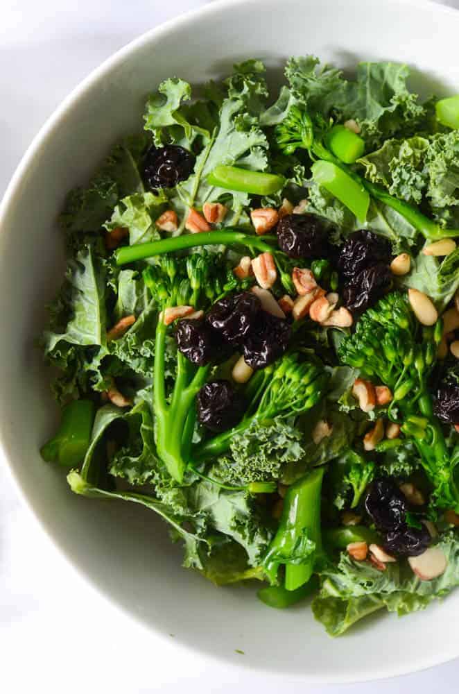 up close aerial view of bowl of chick fil a kale salad 