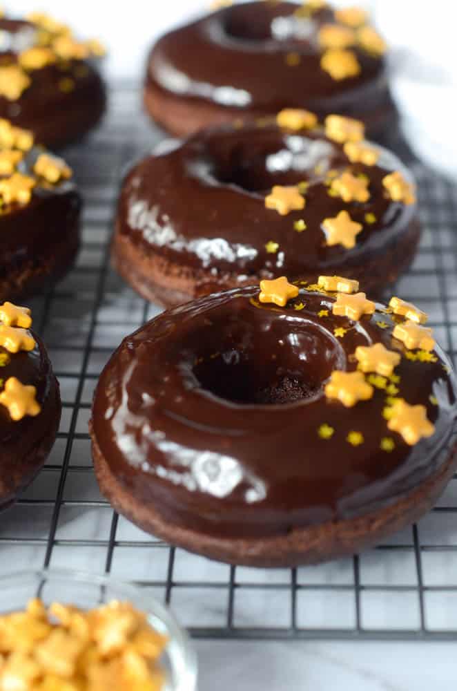 side view of gluten free chocolate donut