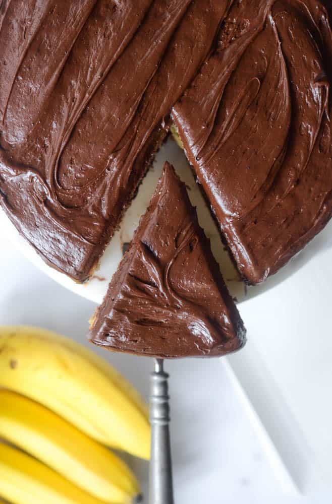 aerial shot of cake with one slice cut out of it