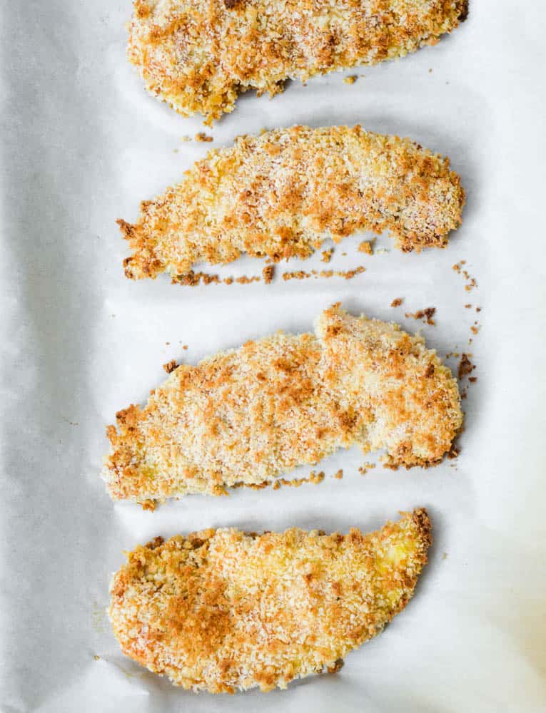 aerial view of baked chicken once it comes out of oven