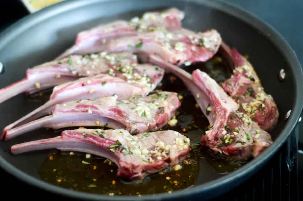 meat frying in non-stick skillet